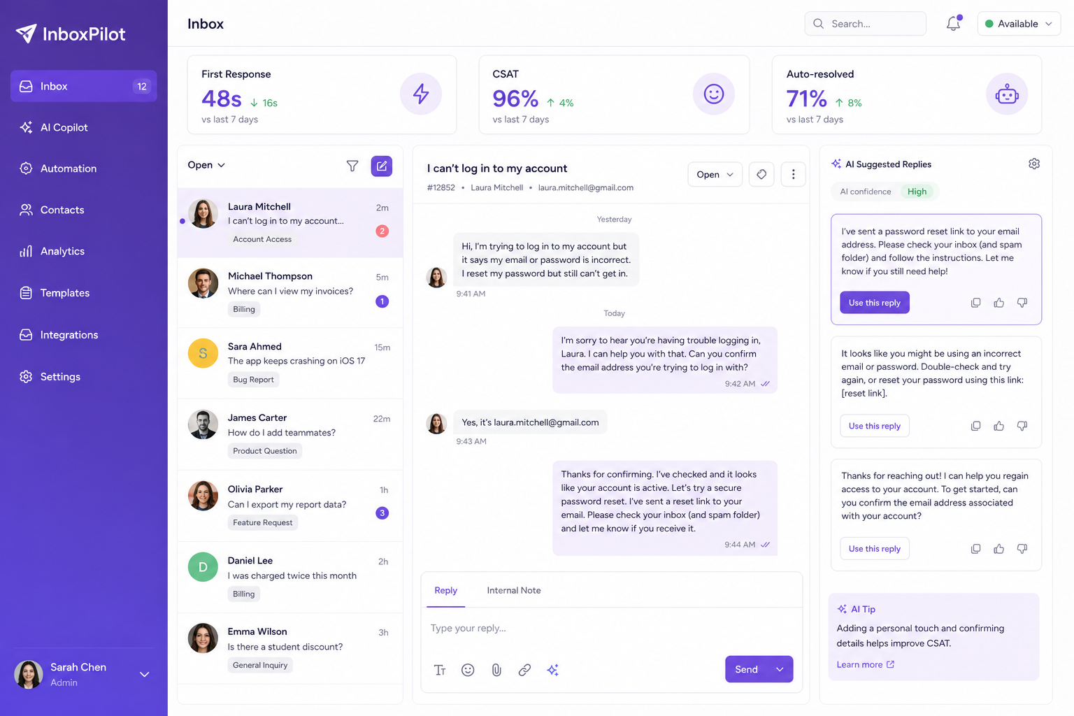 InboxPilot dashboard